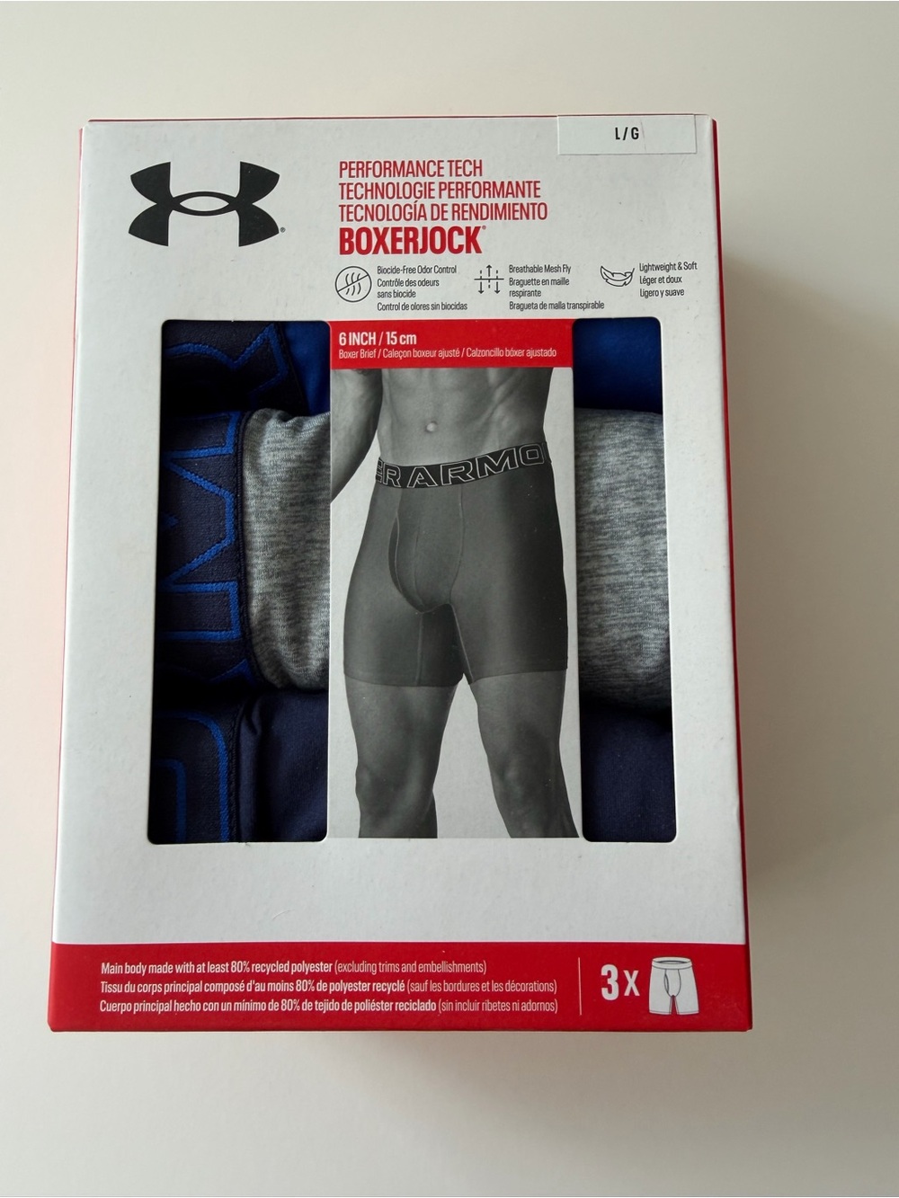 Under Armour 3-Pack Boxer Briefs - Navy & Heather Gray & Black Size Large